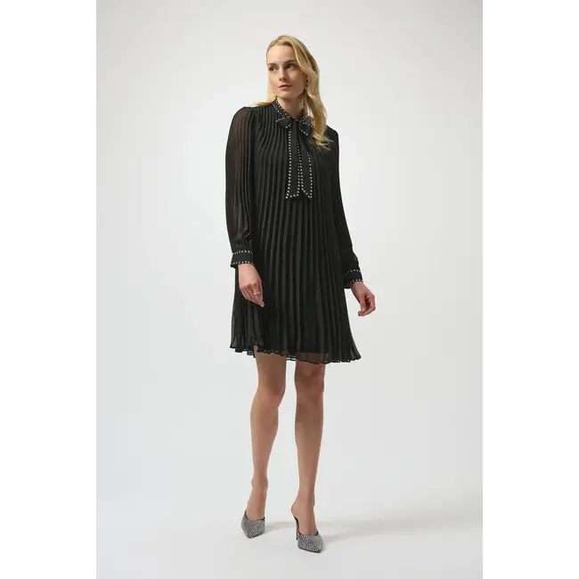 Pleated Chiffon Aline Dress with Neck Tie