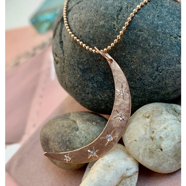 14K Rose Gold Medium Moon Pendant