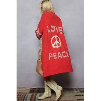 POL Clothing Love Letter Printed Peace Solid Berber Sweater Cardigan
