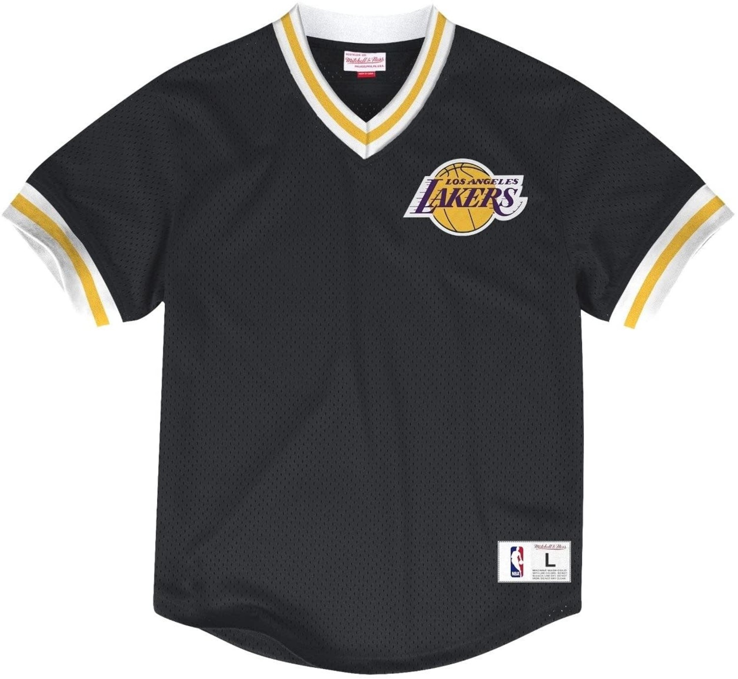 Mitchell and Ness LA Lakers Mitchell & Ness Black Mesh V-Neck Shirt