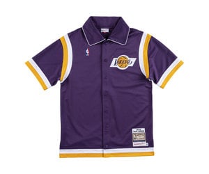 Shop Mitchell & Ness Los Angeles Lakers Magic Johnson Pullover Short Sleeve  Jersey NNMPSC19040LAL-PURP purple