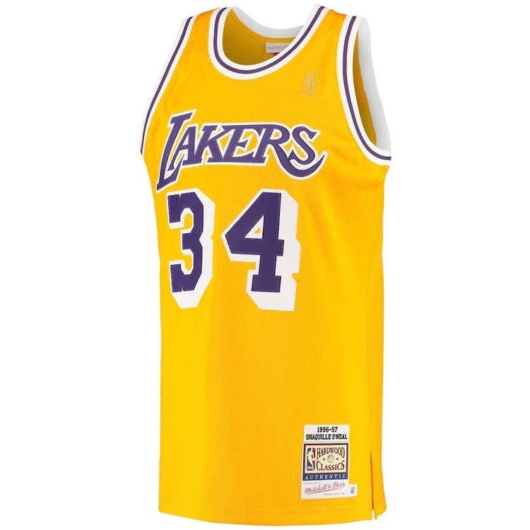 Mitchell and Ness LA Lakers Men's Mitchell & Ness 1996-97 Shaquille O'Neal #34 Replica Swingman Jersey Gold