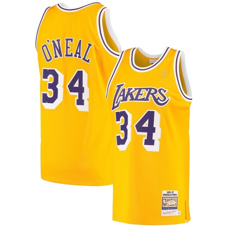 Mitchell and Ness LA Lakers Men's Mitchell & Ness 1996-97 Shaquille O'Neal #34 Replica Swingman Jersey Gold