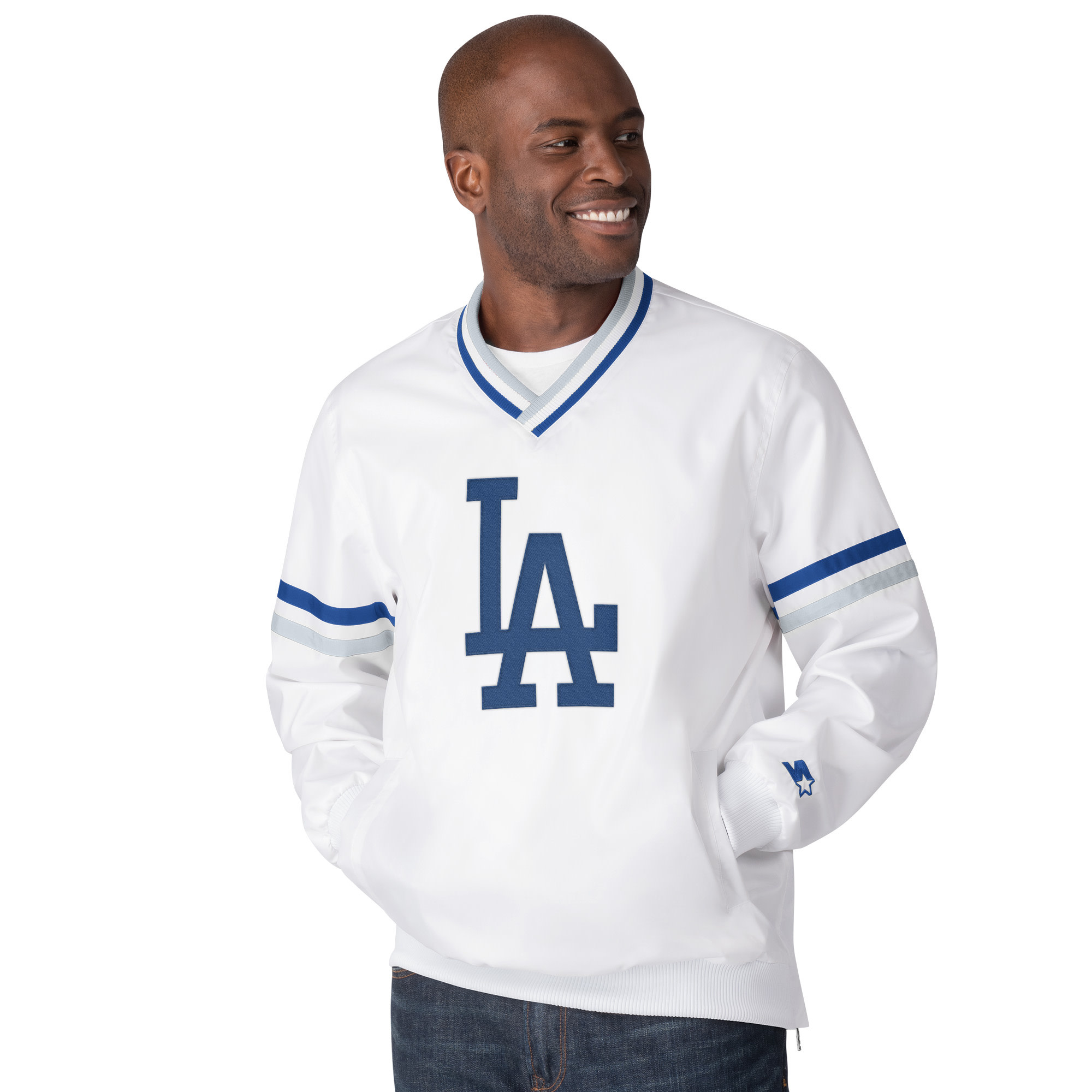LA Dodgers M Starter The Reliever V-Neck Pullover White
