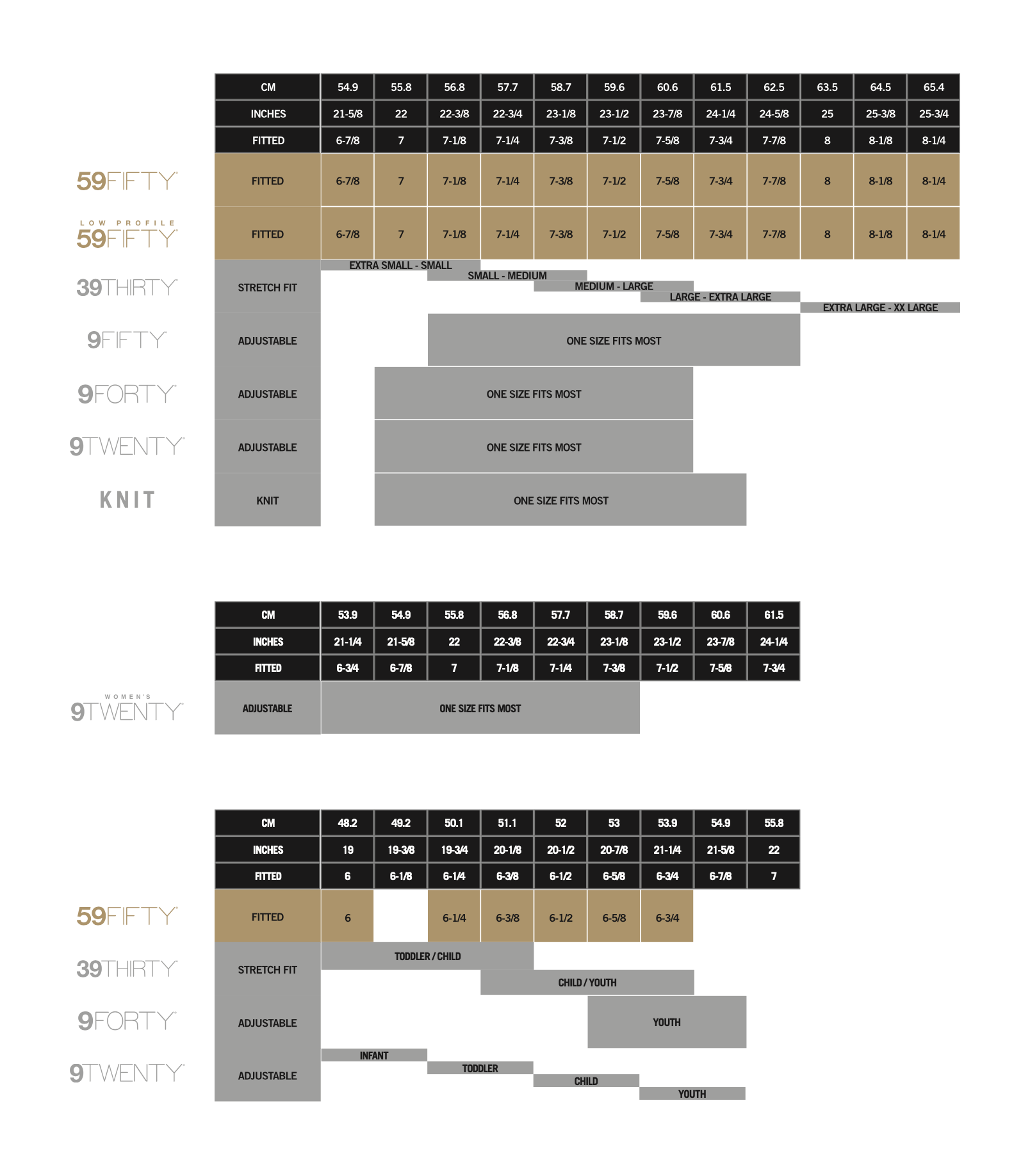 new era hat size chart