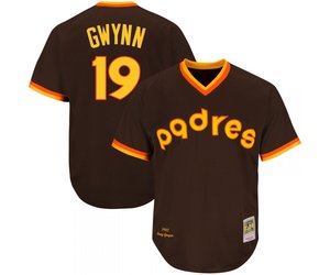 Men's Mitchell and Ness San Diego Padres #19 Tony Gwynn Replica Brown  Throwback MLB Jersey
