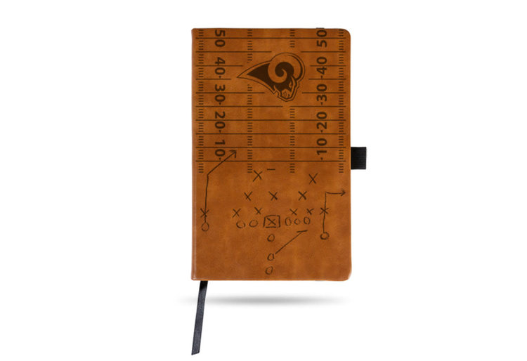 Rico Industries Laser Engraved Brown Notepad with Elastic Band - NFL Rams