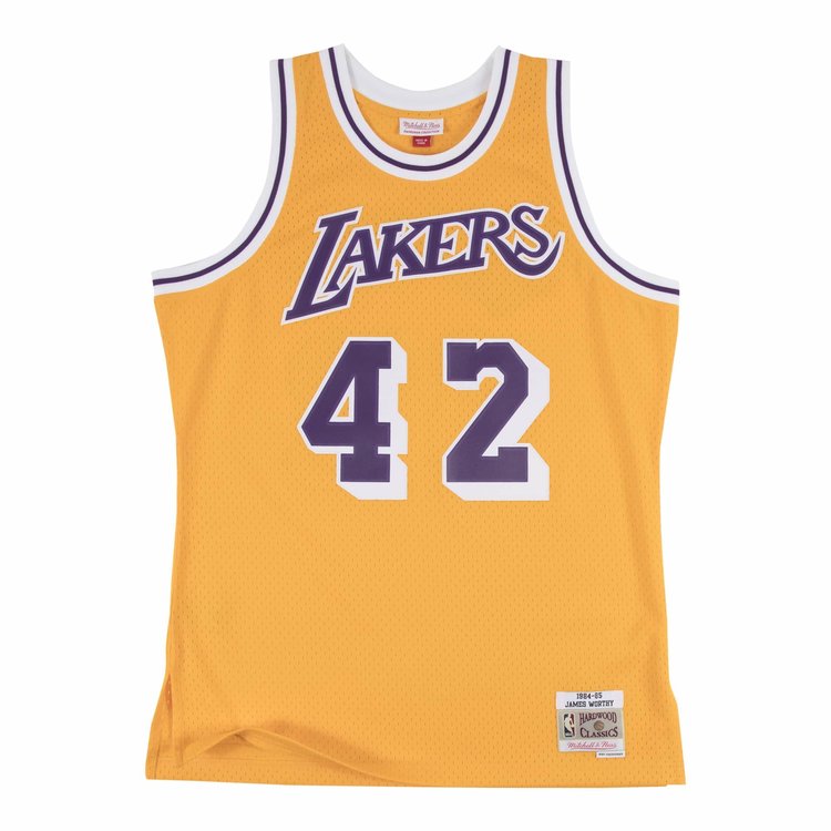 Mitchell and Ness LA Lakers Men's Mitchell & Ness 1984-85 James Worthy #42 Replica Swingman Gold