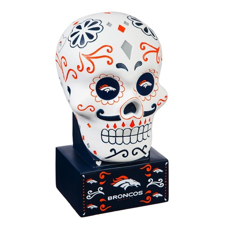 Evergreen Broncos Sugar Skull Statue White