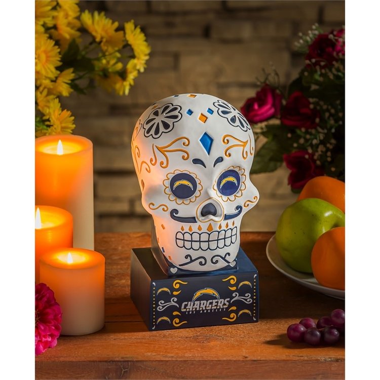 Evergreen Chargers Sugar Skull Statue White