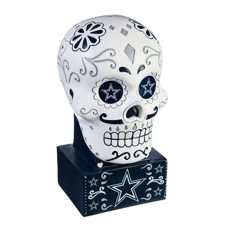 Evergreen Cowboys Sugar Skull Statue White