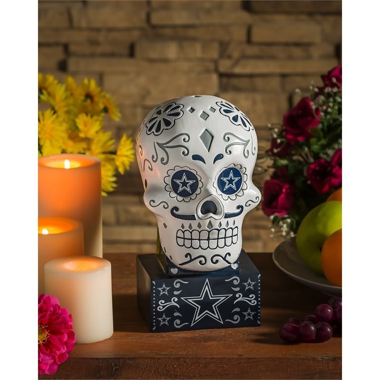 Evergreen Cowboys Sugar Skull Statue White