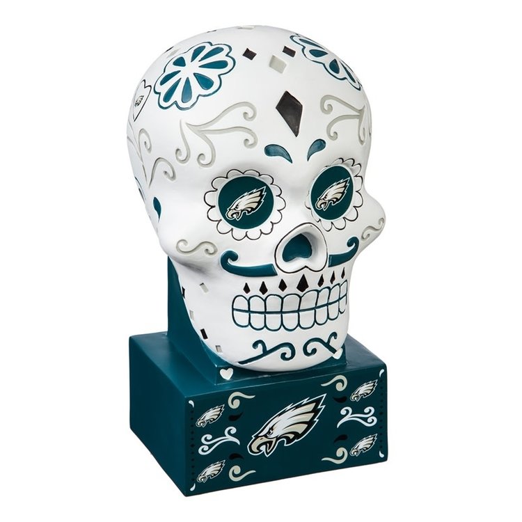 Evergreen Eagles Sugar Skull Statue White
