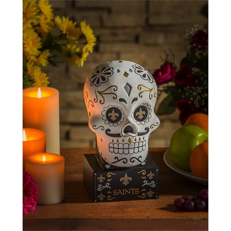 Evergreen Saints Sugar Skull Statue White