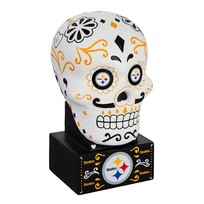 Evergreen Steelers Sugar Skull Statue White