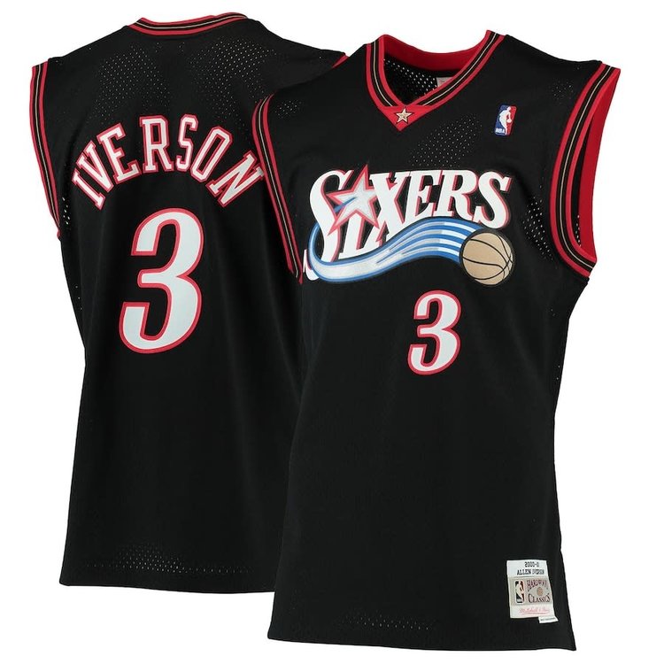 Mitchell and Ness Philadelphia 76ers Men's Mitchell & Ness 2000-2001 Allen Iverson #3 Replica Swingman Jersey Black