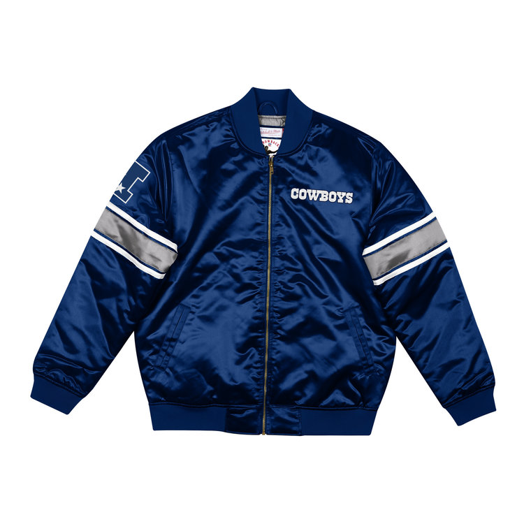 Mitchell and Ness Cowboys M Mitchell & Ness Heavyweight Satin F/Z Jacket Navy w/Stripes