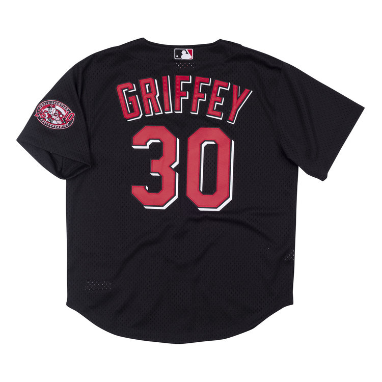 Mitchell and Ness MLB Cincinnati Reds Men's Mitchell and Ness 2000 Authentic Mesh BP Ken Griffey Jr. #30 Jersey Black