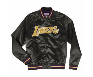 Black New Era NBA LA Lakers Satin Bomber Jacket