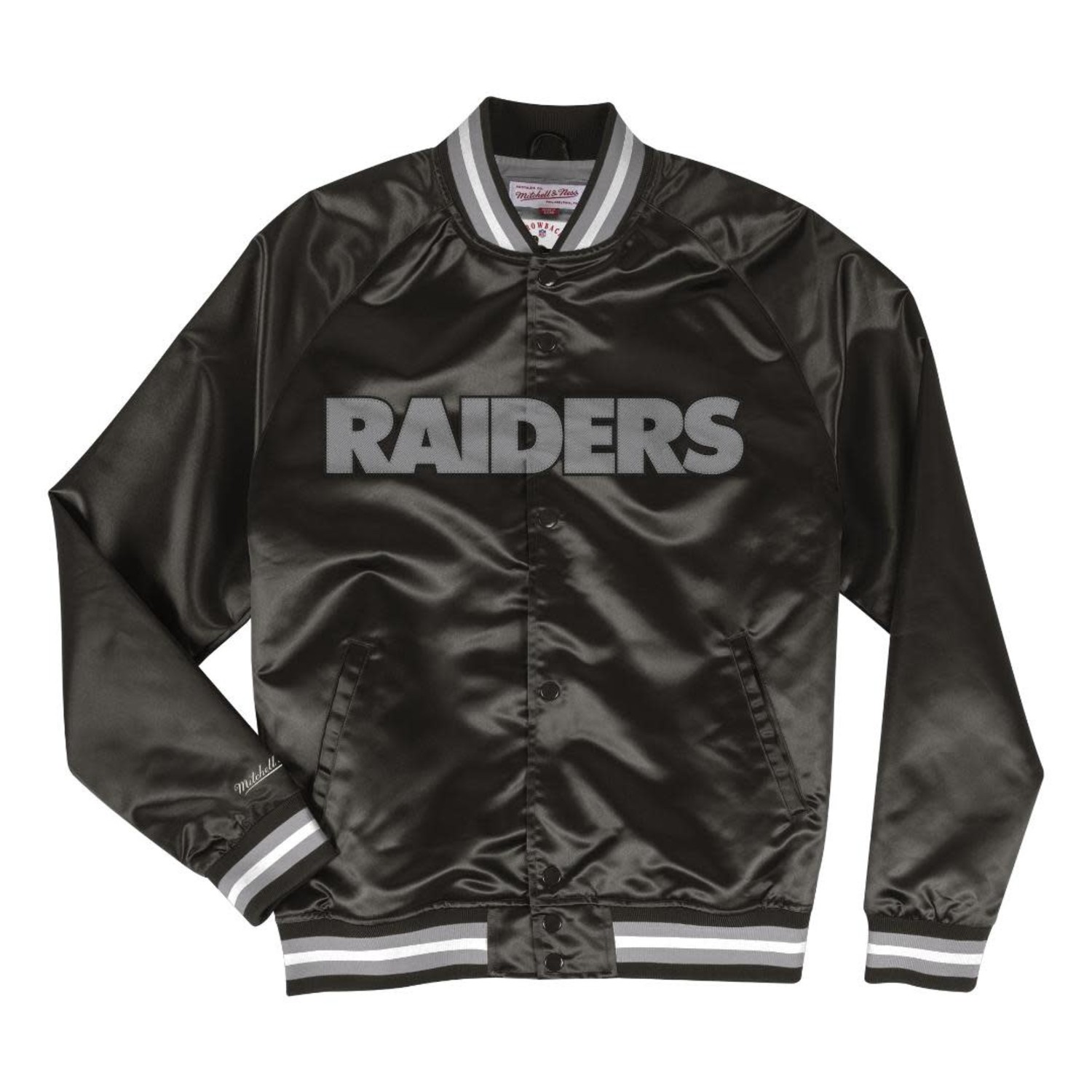 Raiders Mitchell & Ness Lightweight Satin Jacket Black - The