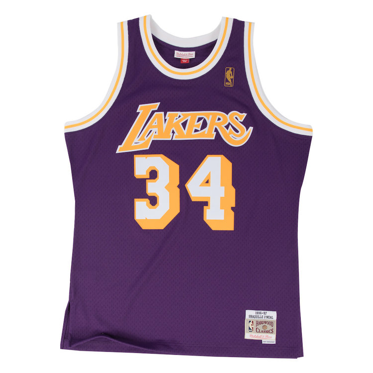 Mitchell and Ness LA Lakers Men's Mitchell & Ness 1996-1997 Shaquille O'Neal #34 Replica Swingman Jersey Purple