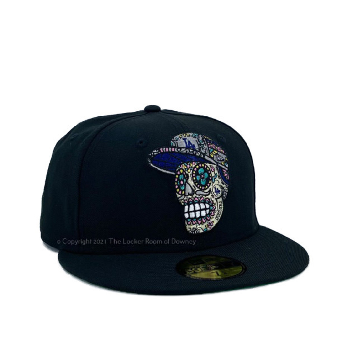 New Era LA Black Skull Cap Green UV