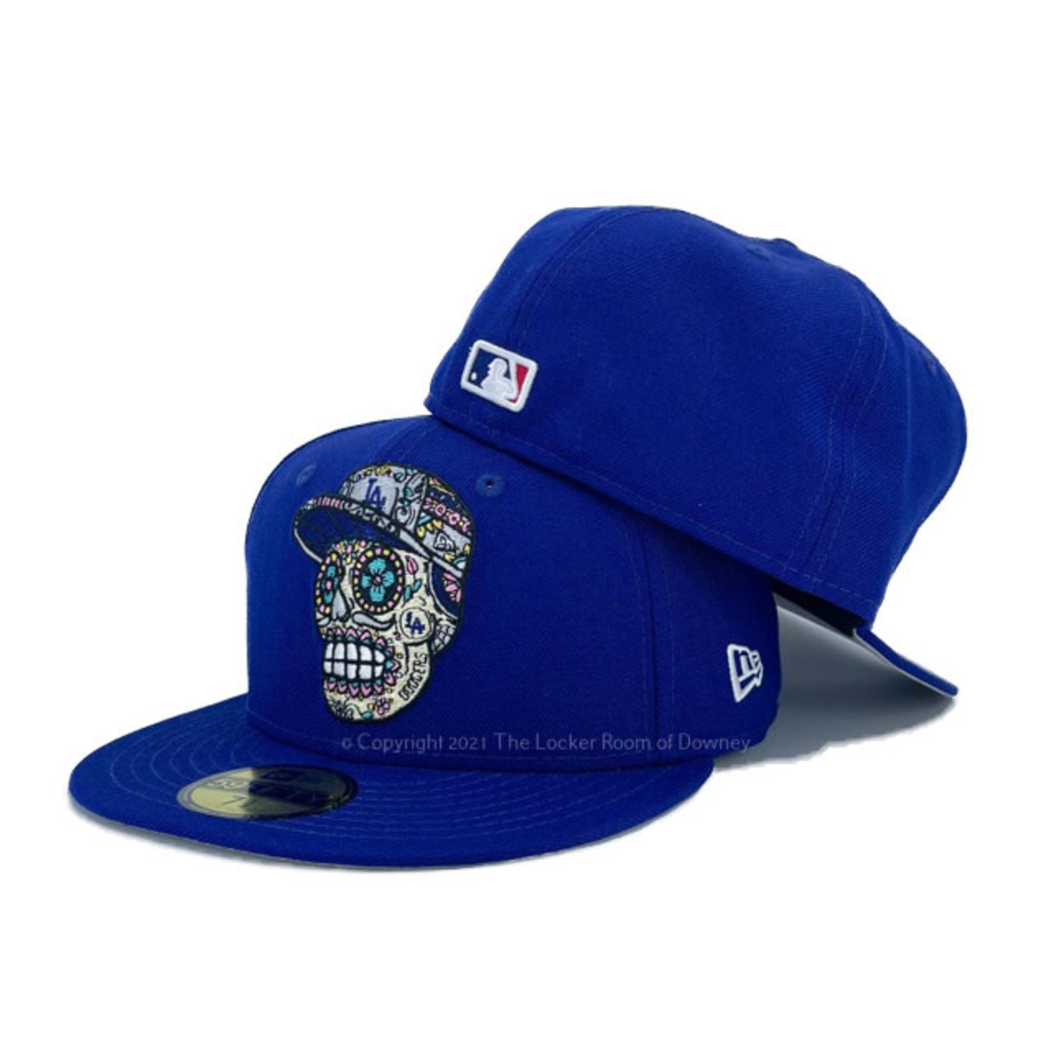 Dodgers Fitted New Era 59FIFTY Day of the Dead Sugar Skull Blue Cap Hat  GREY UV