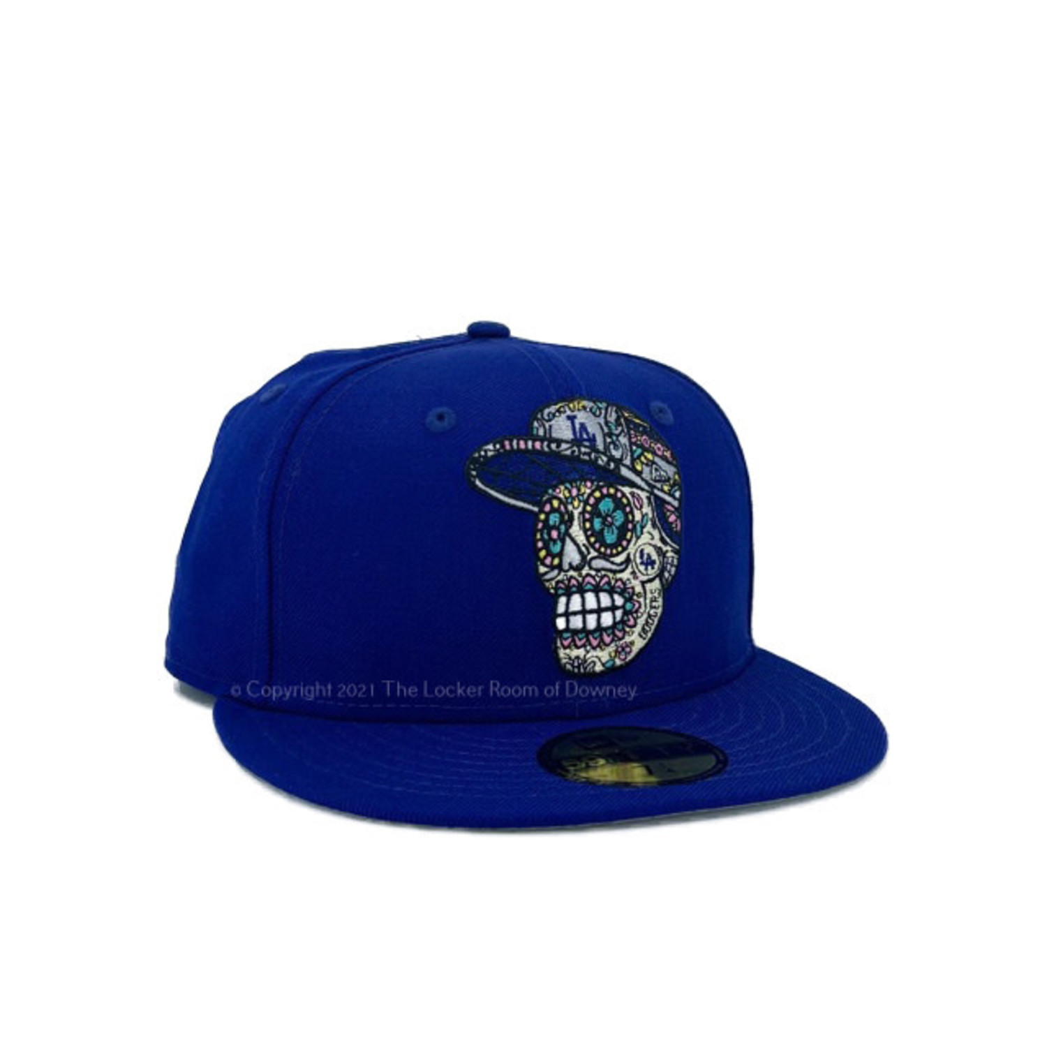Dodgers Fitted New Era 59FIFTY Day of the Dead Sugar Skull Blue Cap Hat  GREY UV