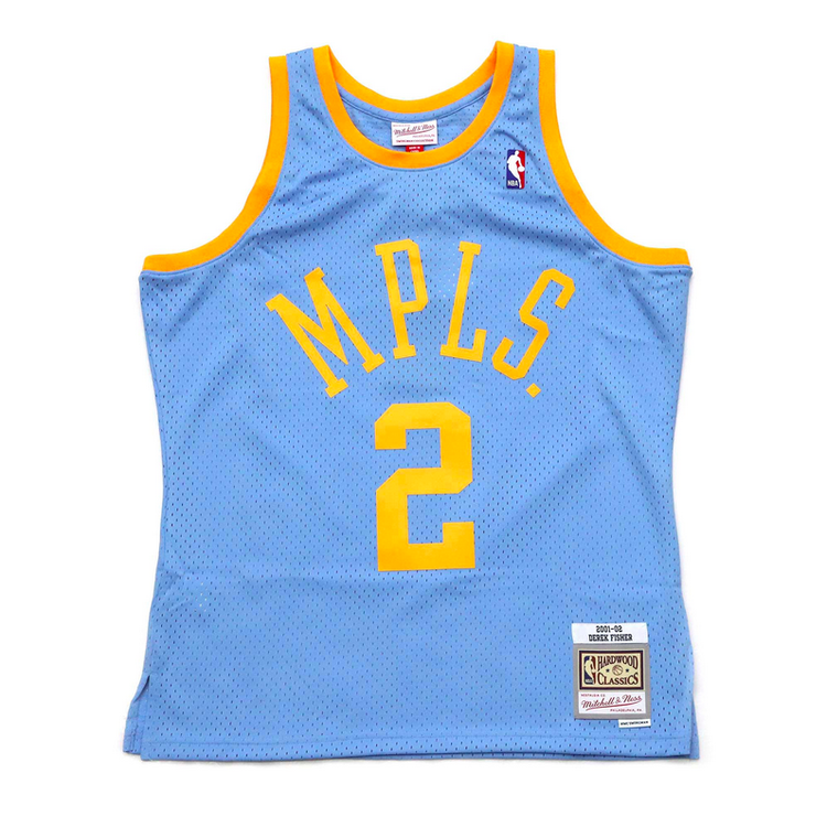 Mitchell and Ness LA Lakers Men's Mitchell & Ness 2001-2002 Derek Fisher #2 Replica Swingman MPLS Light Blue