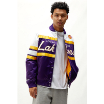 Mitchell and Ness LA Lakers M&N Special Script Heavyweight Satin Jacket Purple White