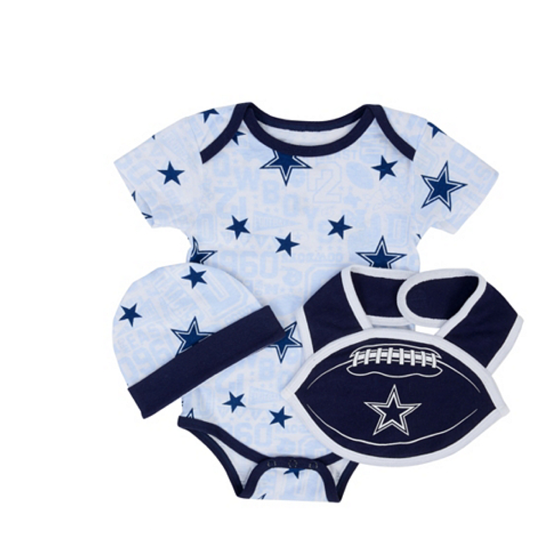 Reebok Toddlers Infants Dallas Cowboys 3 Piece Set Navy Blue Bib Booties