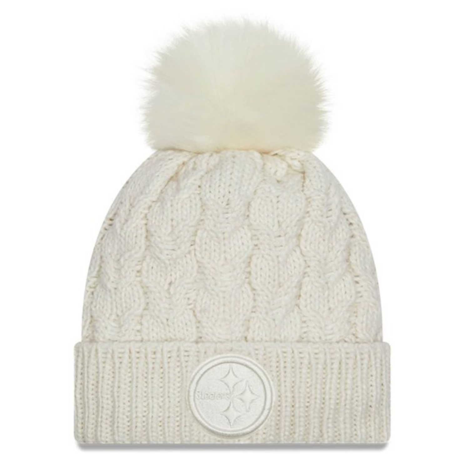 New Era Pittsburgh Steelers W Flurry Knit Ivory w/Removable Pom