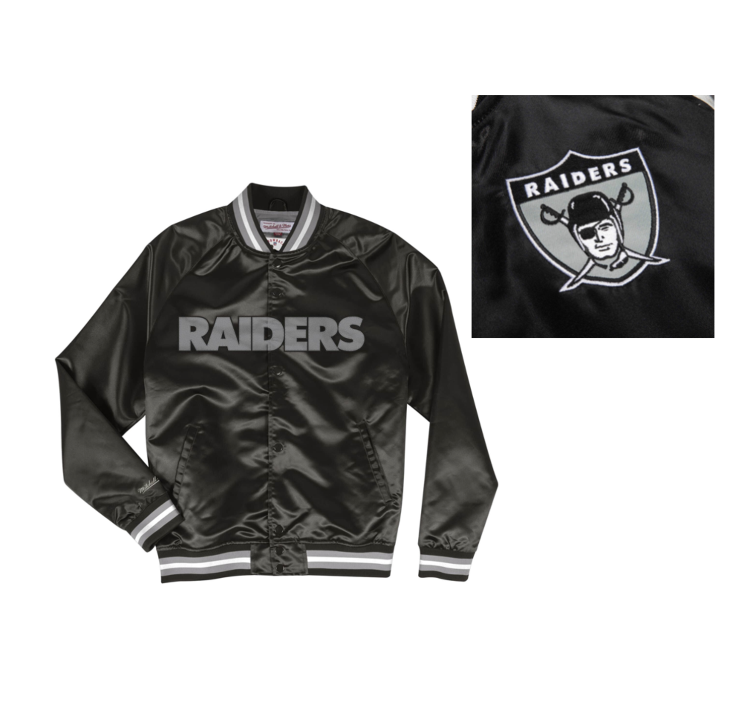 Raiders Mens Jacket Mitchell & Ness 4th & Inches Satin Pullover