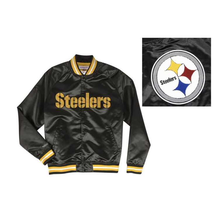 Mitchell and Ness Steelers M&N Men's Double Clutch Lightweight Satin Jacket Black