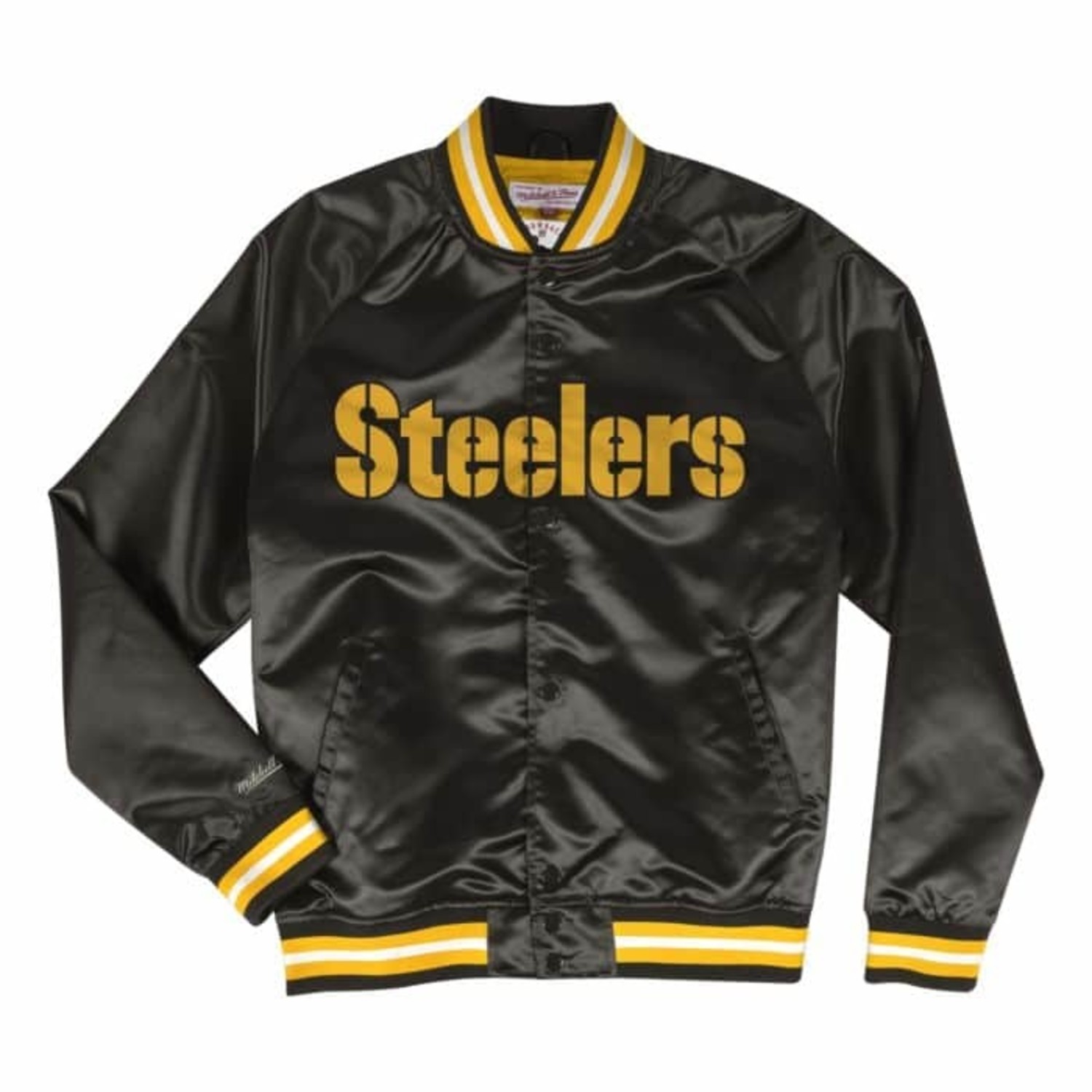 Mitchell and Ness Steelers M&N Men's Double Clutch Lightweight Satin Jacket  Black