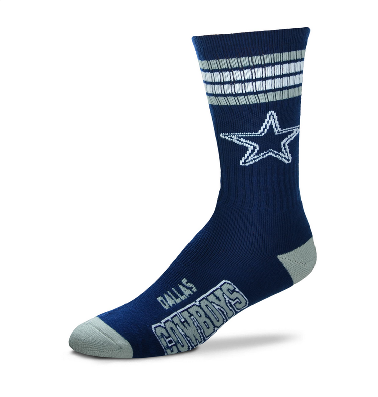 For Bare Feet Sportswear NFL Men's 4 Stripe Deuce Socks Cowboys Large