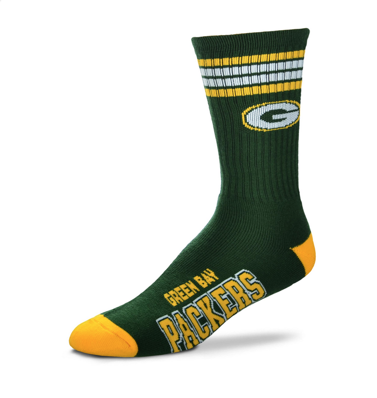 For Bare Feet Sportswear NFL Men's 4 Stripe Deuce Socks Packers Large