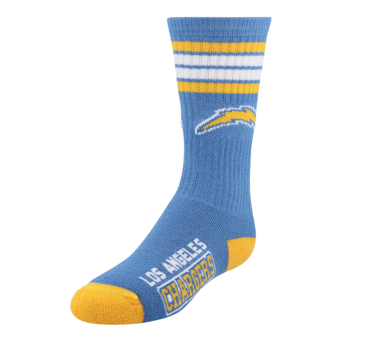 For Bare Feet Sportswear NFL Men's 4 Stripe Deuce Socks Los Angeles Chargers Large