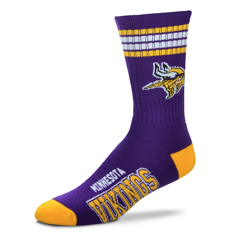 For Bare Feet Sportswear NFL Men's 4 Stripe Deuce Socks Minnesota Vikings Large
