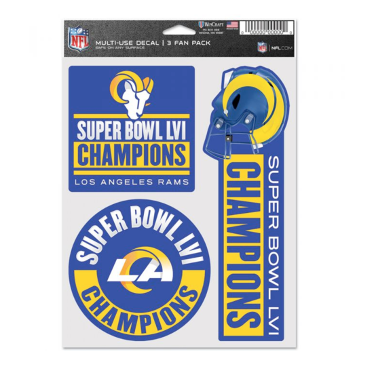 LA Rams SBLVI Champions 3 Fan Pack Multi-Use Decal - The Locker Room of  Downey