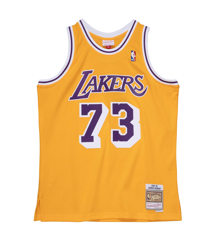 Mitchell and Ness LA Lakers Men's Mitchell & Ness 1998 Dennis Rodman #73 Replica Swingman Gold
