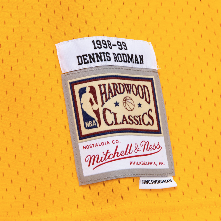 Mitchell and Ness LA Lakers Men's Mitchell & Ness 1998 Dennis Rodman #73 Replica Swingman Gold