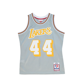 Mitchell & Ness 1971 Men's Los Angeles Lakers Jerry West #44 NBA 75th  Anniversary Silver Swingman Jersey