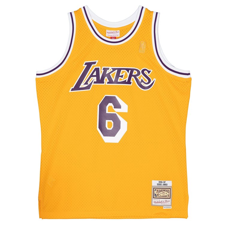 Mitchell and Ness LA Lakers M&N Men's 1996 Eddie Jones #6 Swingman Jersey Gold