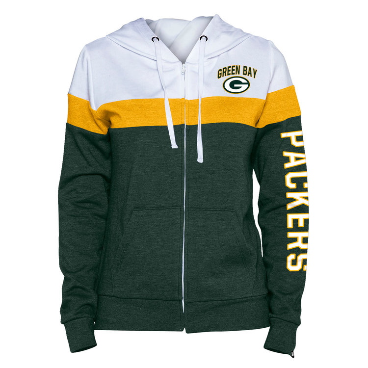 New Era Green Bay Packers W NE F/Z Color Block Hoodie