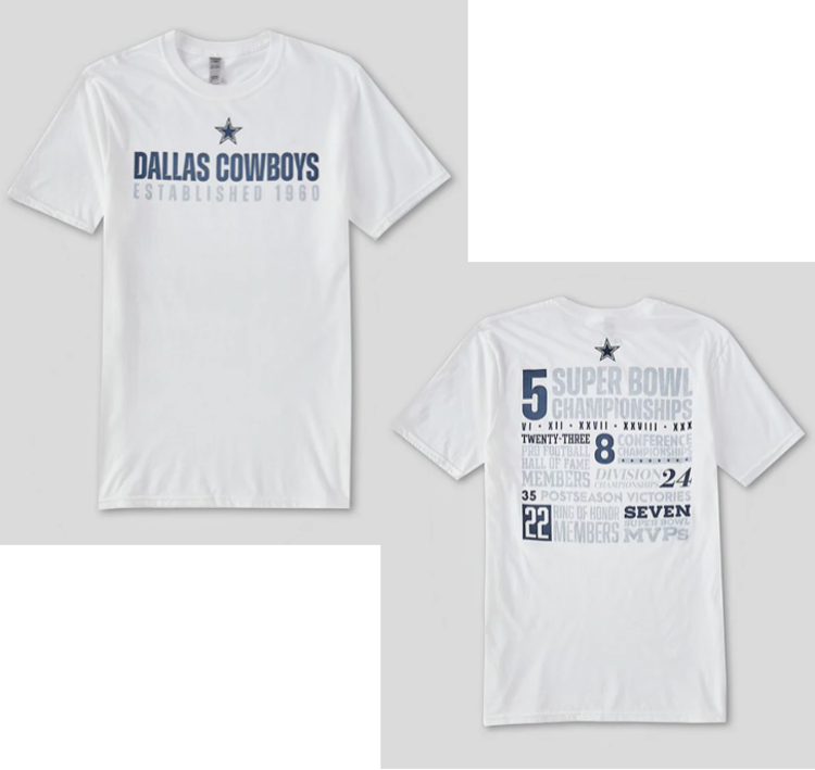 Fanatics Cowboys M Stats White S/S Tee