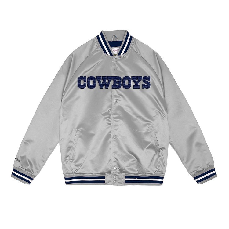 Mitchell and Ness Cowboys M&N Men's Double Clutch Lightweight Satin Jacket Silver