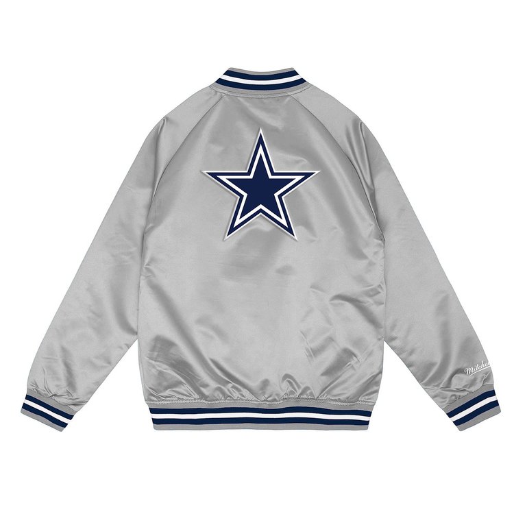 Mitchell and Ness Cowboys M&N Men's Double Clutch Lightweight Satin Jacket Silver