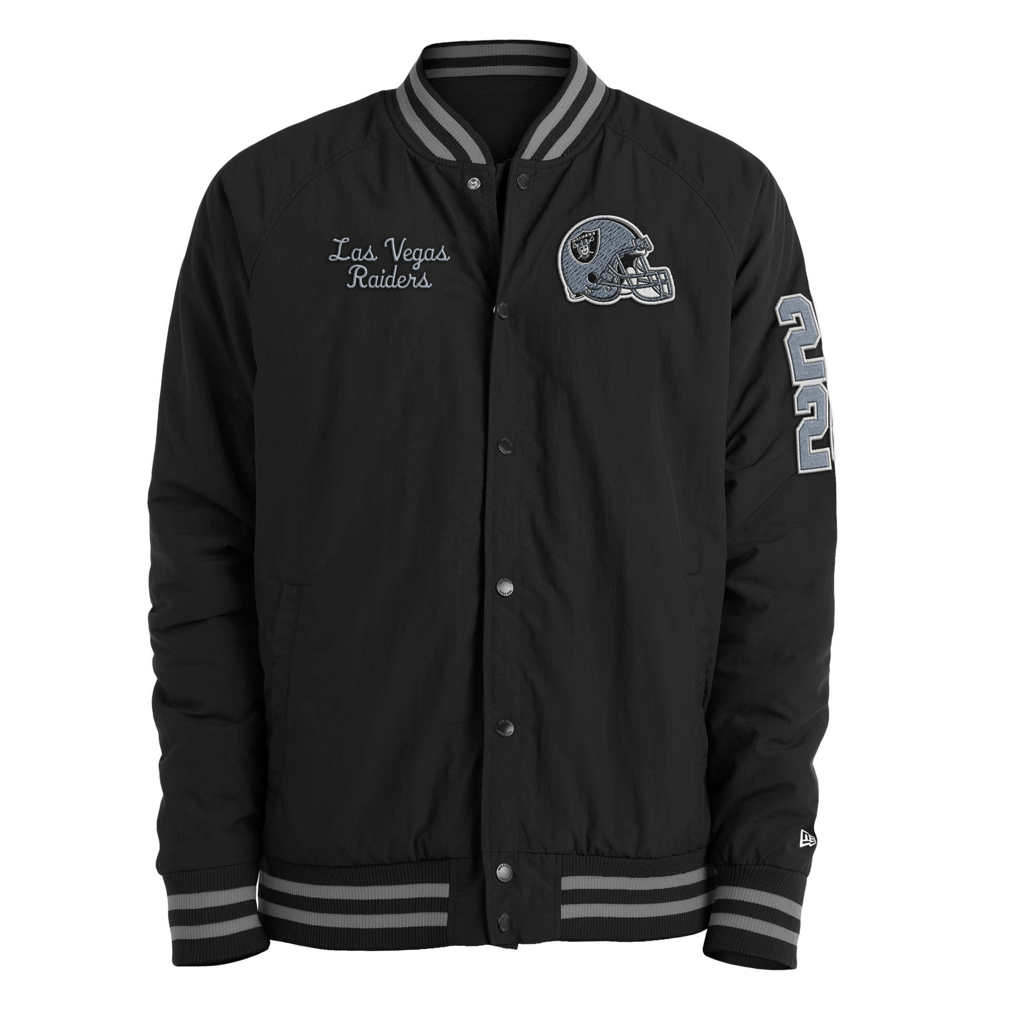 Raiders NE M Black Nylon Varsity Snap Button Jacket - The Locker Room of  Downey