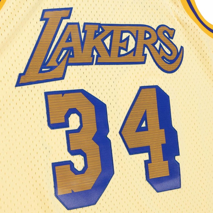Mitchell and Ness LA Lakers Men's Mitchell & Ness 1996-97 Shaquille O'Neal #34 Space Knit Swingman Jersey Gold